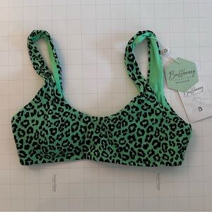 Buffbunny Bikini Top Chasing Waterfalls Green and Black Leopard Ribbed XS NWT